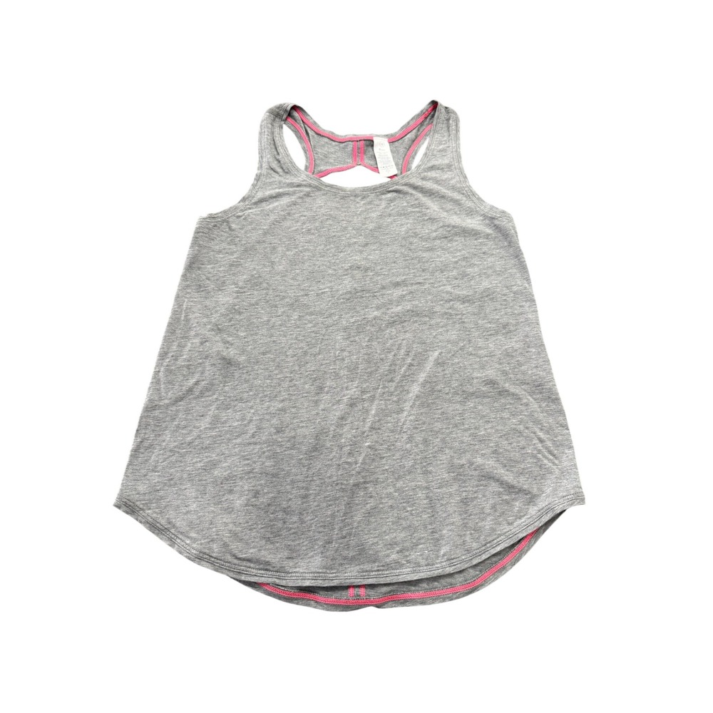 ivivva Happy Livin Tank Top Girls 12 Gray Pink Trim Keyhole Back Activewear Top